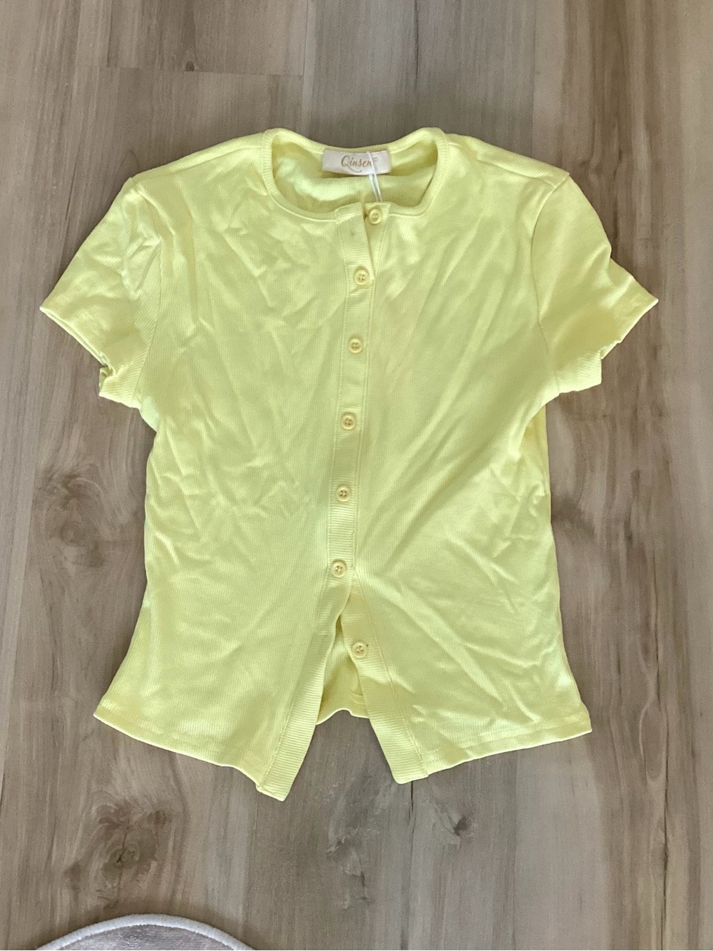 Yellow Button-Front Short Sleeve Top